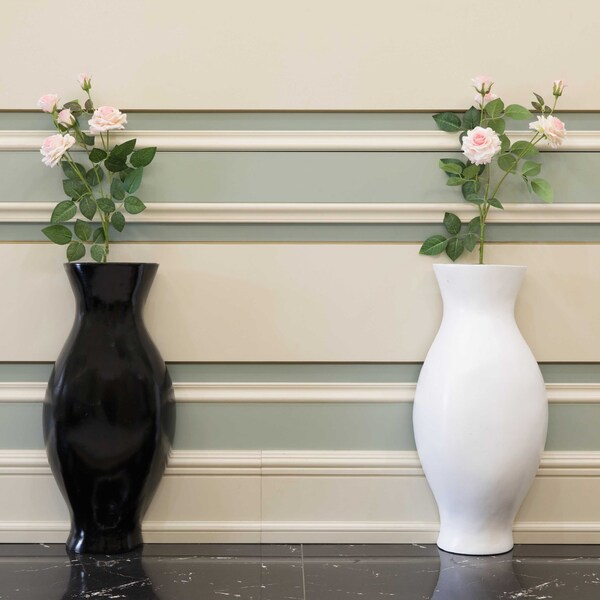 Decorative Split Vase Duo Floor Vase - Set Of Black And White